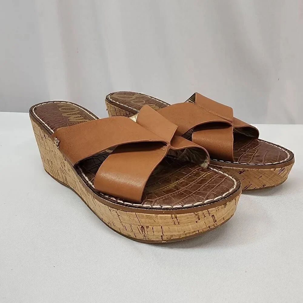 Sam Edelman Size 9 Remini Cork Wedge Brown Sandals Womens K